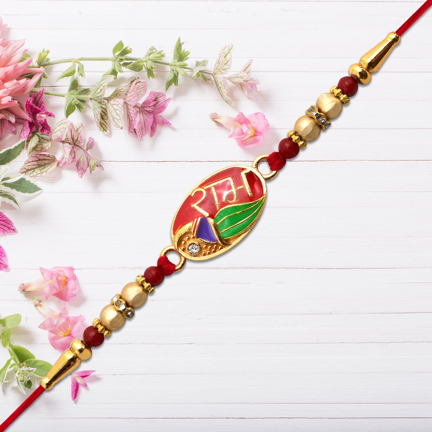 Ram Name Rakhi With Leaf Motif  Enamel Design Ram Name Rakhi With Leaf Motif  Enamel Design